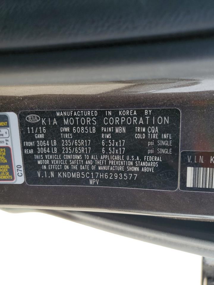 2017 KIA Sedona VIN KNDMB5C17H6293577 Copart auction photo, side / front end damage thumbnail 16