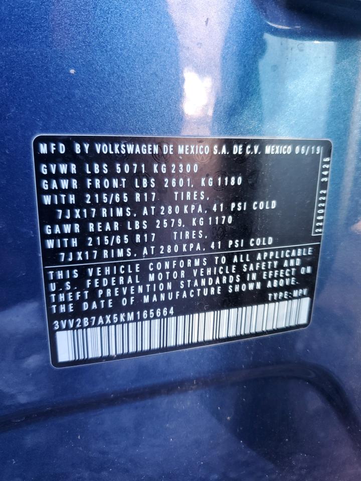 2019 Volkswagen Tiguan VIN 3VV2B7AX5KM165664 Copart auction photo, front end damage thumbnail 13