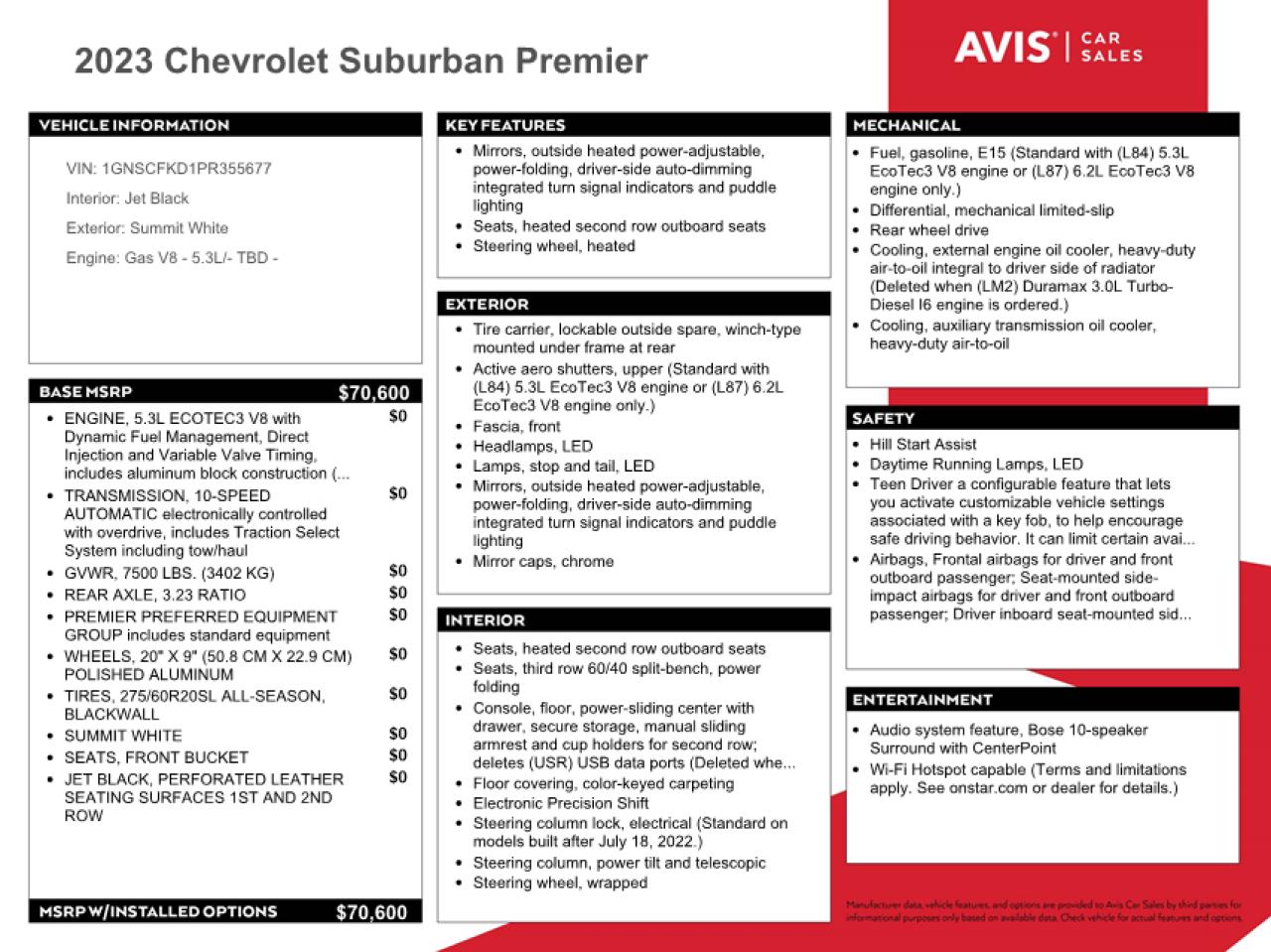 2023 Chevrolet Suburban VIN 1GNSCFKD1PR355677 Copart auction photo, front end damage thumbnail 13