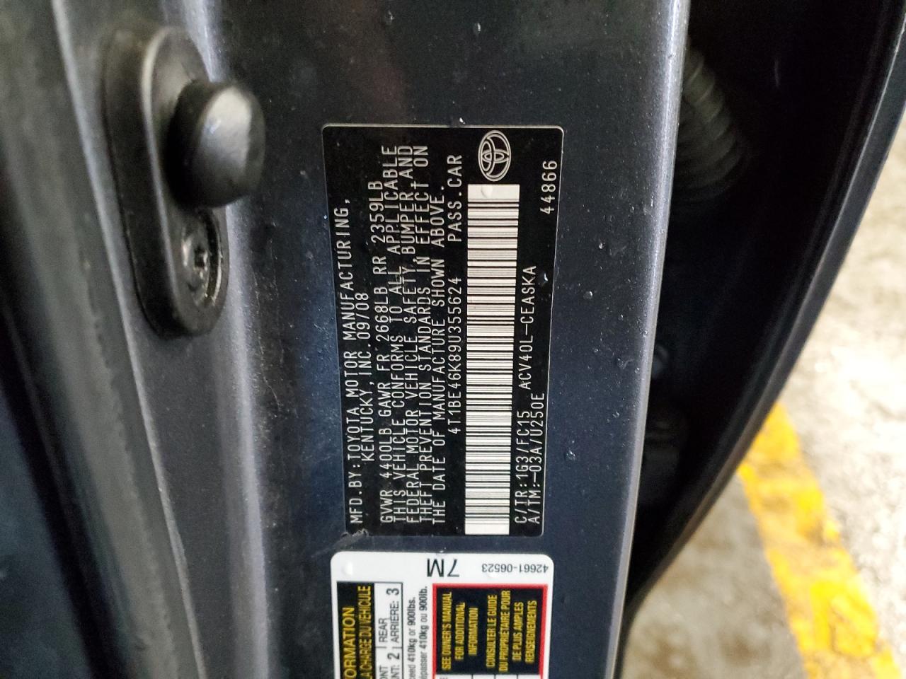 2009 Toyota Camry VIN 4T1BE46K89U355624 Copart auction photo, front end damage thumbnail 15