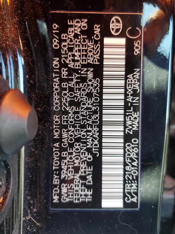 2020 Toyota Prius VIN JTDKARFU3L3107535 Copart auction photo, front end damage thumbnail 12