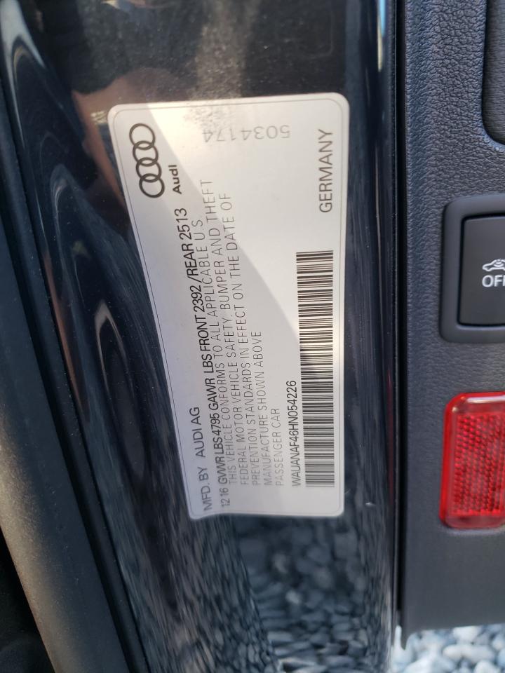 2017 Audi A4 VIN WAUANAF46HN054226 Copart auction photo, front end damage thumbnail 12