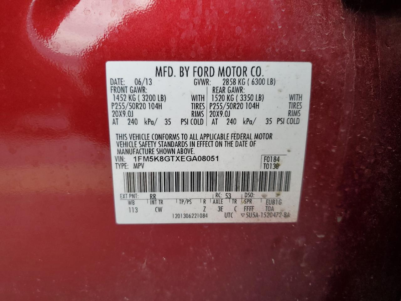 2014 Ford Explorer VIN 1FM5K8GTXEGA08051 Copart auction photo, front end / undercarriage damage thumbnail 13
