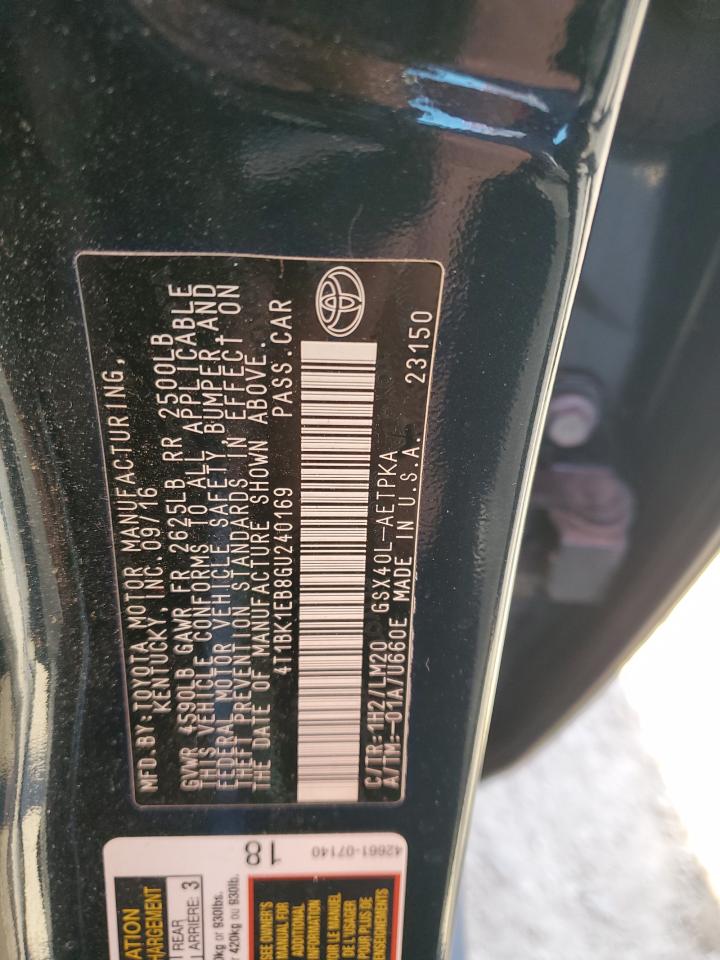 2016 Toyota Avalon VIN 4T1BK1EB8GU240169 Copart auction photo, front end / side damage thumbnail 14