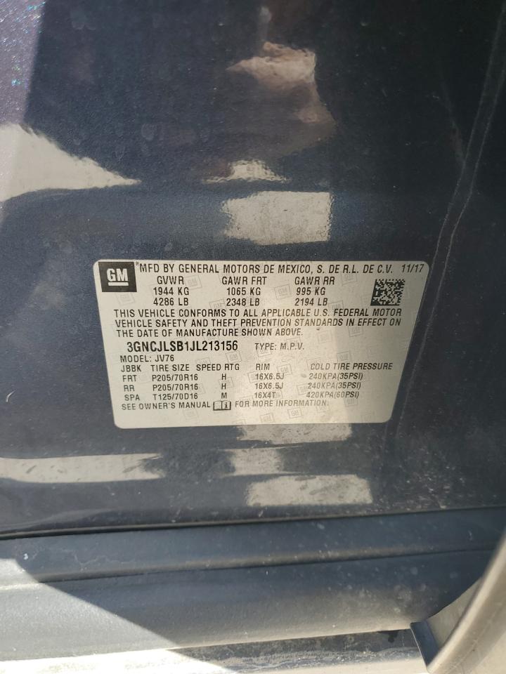 2018 Chevrolet Trax VIN 3GNCJLSB1JL213156 Copart auction photo, all over damage thumbnail 12