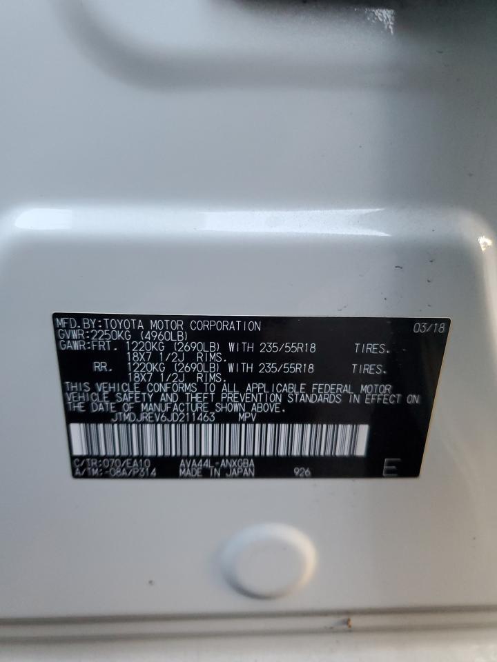 2018 Toyota RAV 4 VIN JTMDJREV6JD211463 Copart auction photo, front end / side damage thumbnail 14
