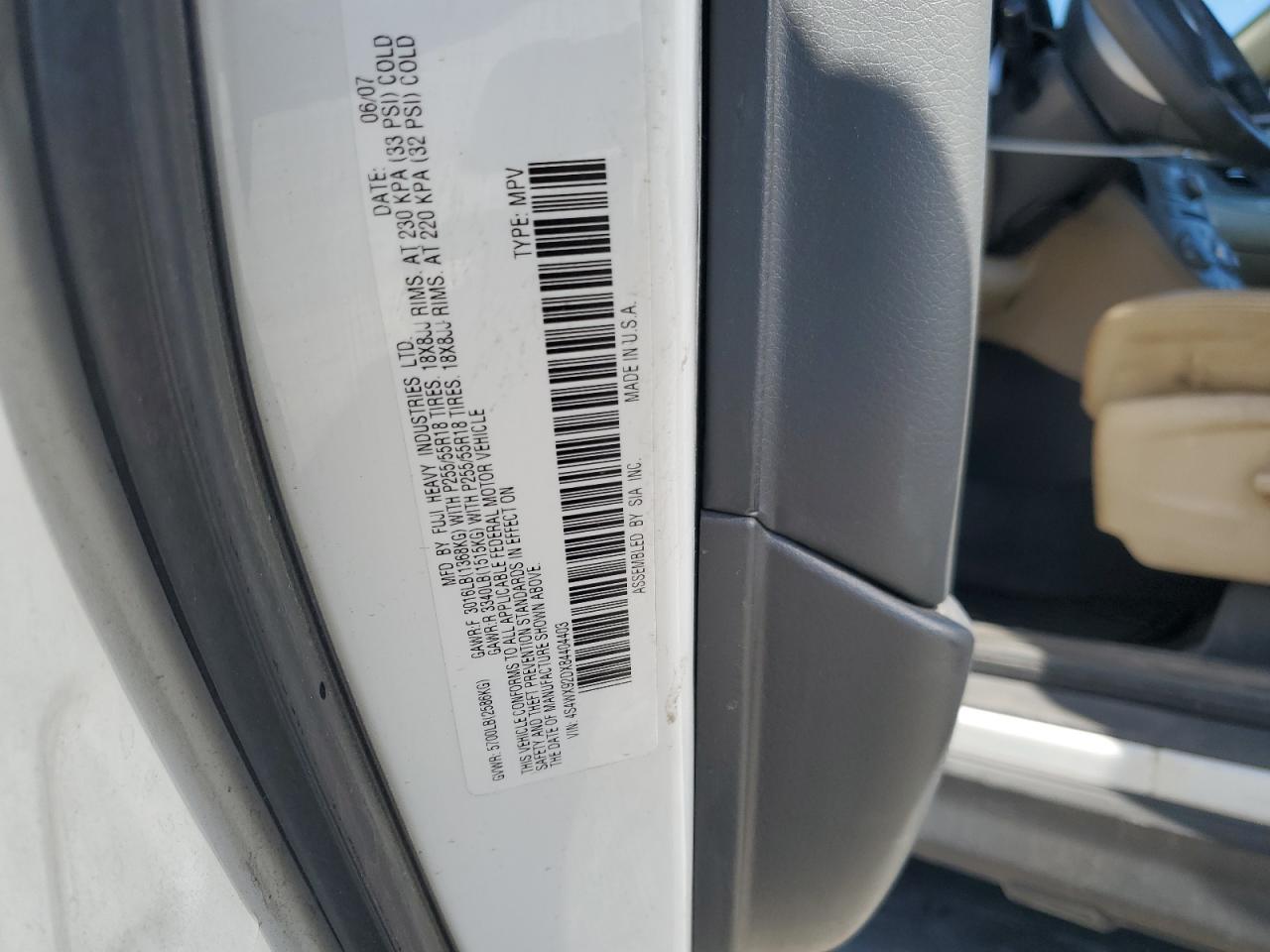 2008 Subaru Tribeca VIN 4S4WX92DX84404403 Copart auction photo, front end damage thumbnail 14