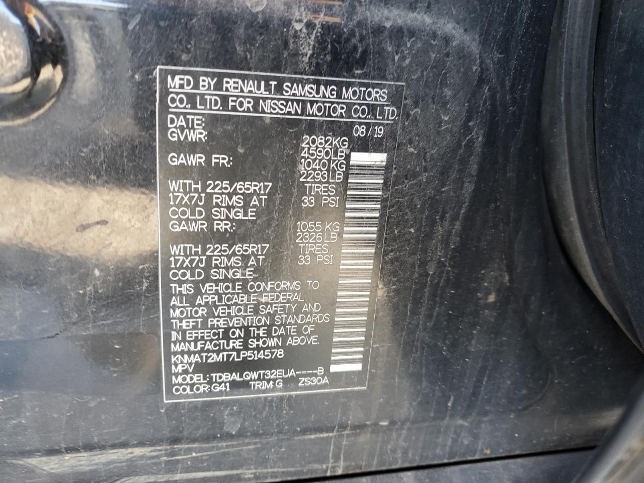 2020 Nissan Rogue VIN KNMAT2MT7LP514578 Copart auction photo, mechanical / side damage thumbnail 13