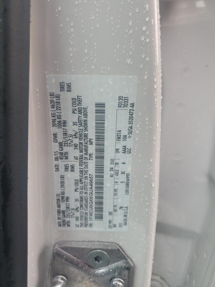 2016 Ford Escape VIN 1FMCU0GX6GUA49657 Copart auction photo, rear end / minor dent/scratches damage thumbnail 13