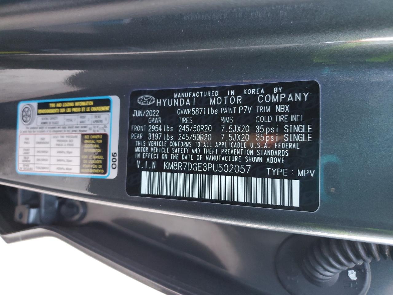 2023 Hyundai Palisade VIN KM8R7DGE3PU502057 Copart auction photo, front end / rear end damage thumbnail 16