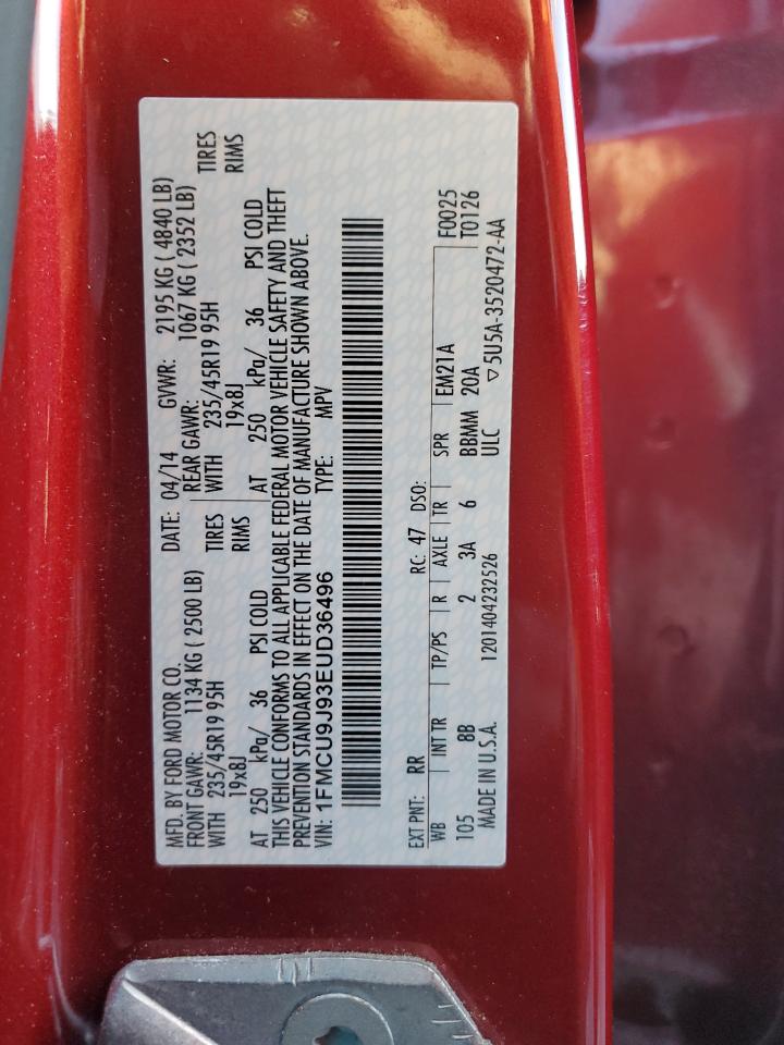 2014 Ford Escape VIN 1FMCU9J93EUD36496 Copart auction photo, front end / side damage thumbnail 13