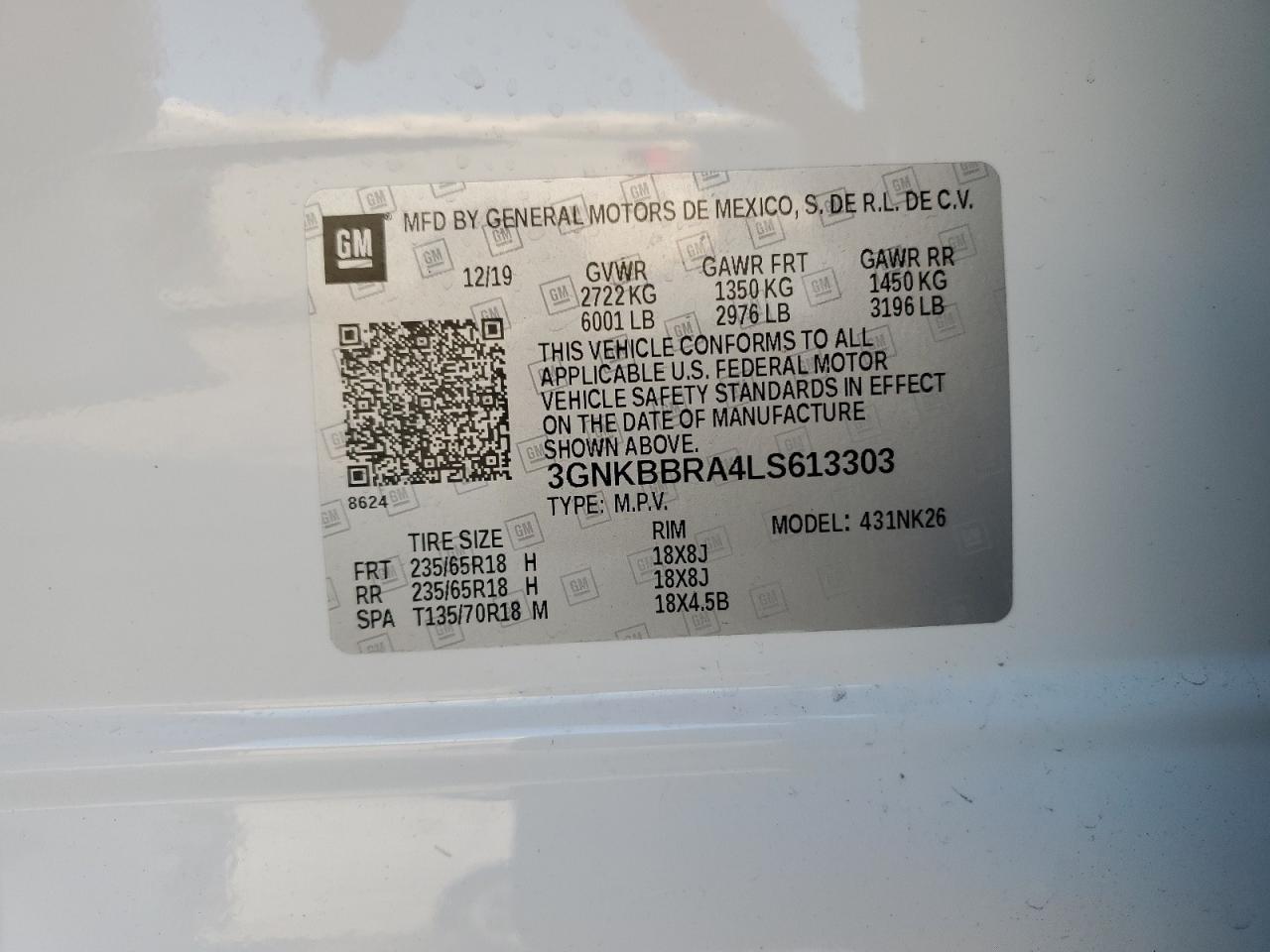 2020 Chevrolet Blazer VIN 3GNKBBRA4LS613303 Copart auction photo, front end damage thumbnail 13