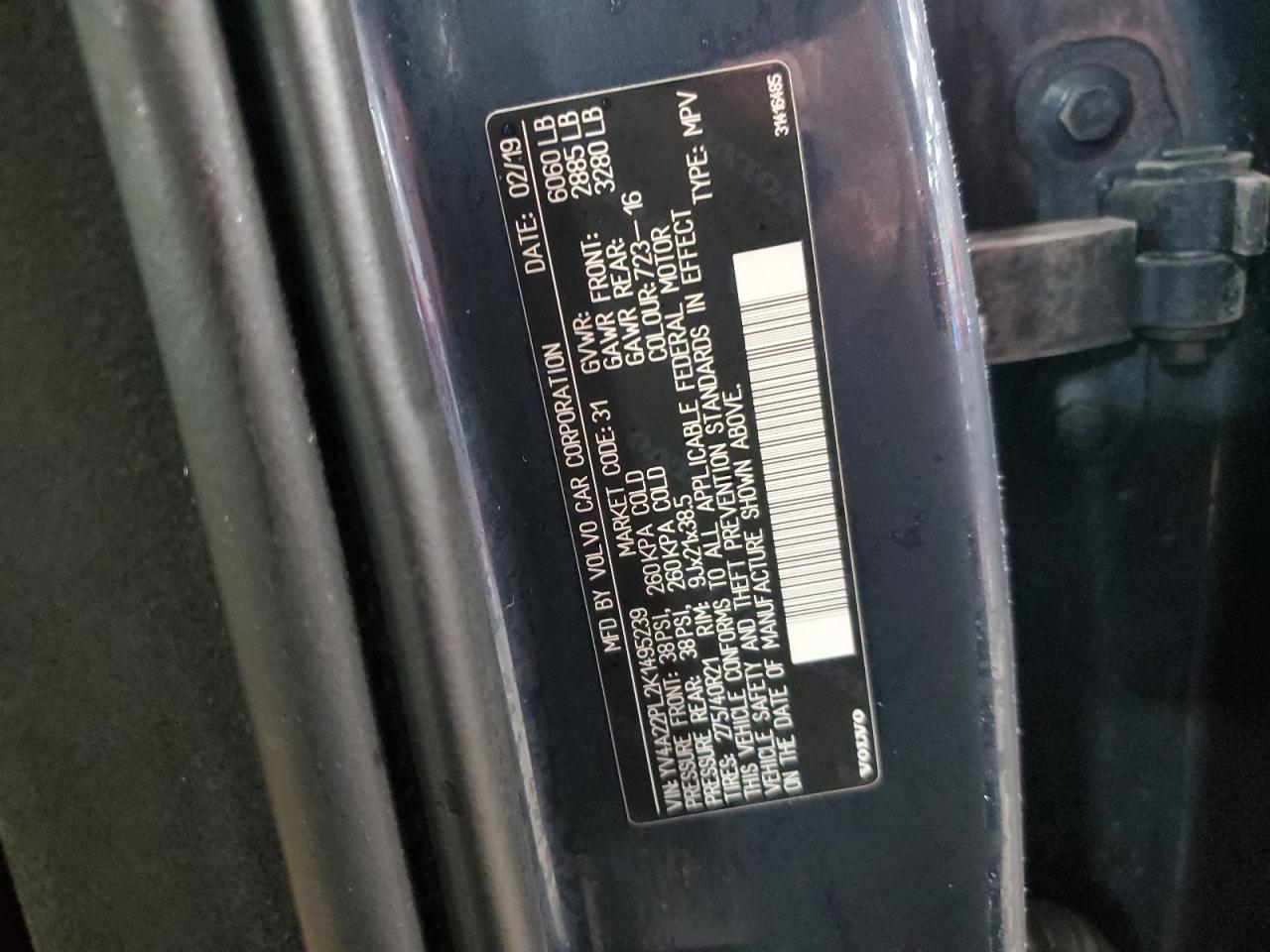 2019 Volvo XC90 VIN YV4A22PL2K1495239 Copart auction photo, front end damage thumbnail 14