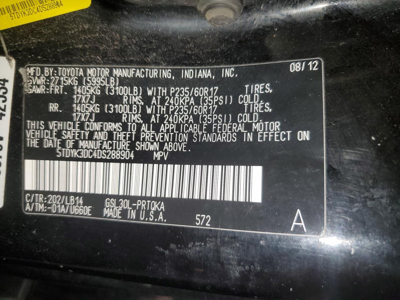 2013 Toyota Sienna VIN 5TDYK3DC4DS288904 Copart auction photo, rear end / front end damage thumbnail 15
