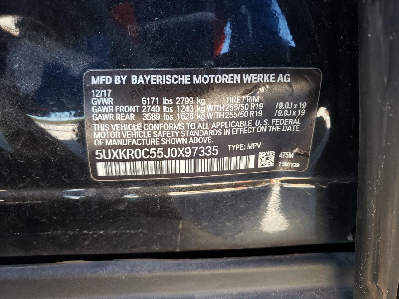 2018 BMW X5 VIN 5UXKR0C55J0X97335 Copart auction photo, side / minor dent/scratches damage thumbnail 13