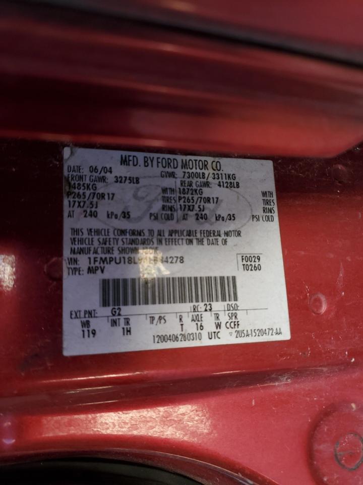 2004 Ford Expedition VIN 1FMPU18L94LB84278 Copart auction photo, all over damage thumbnail 14