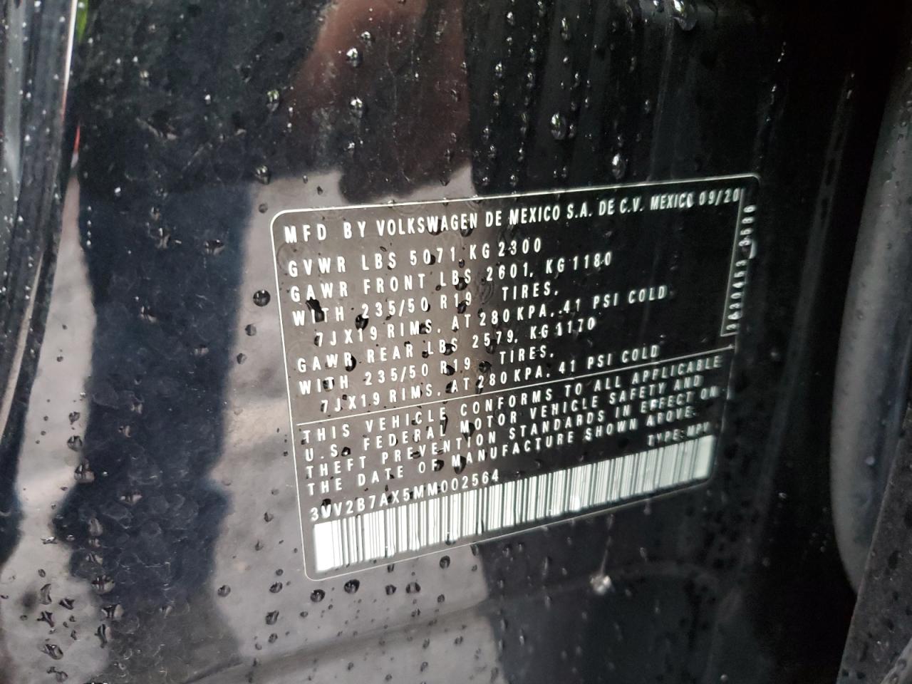 2021 Volkswagen Tiguan VIN 3VV2B7AX5MM002564 Copart auction photo, front end / undercarriage damage thumbnail 15