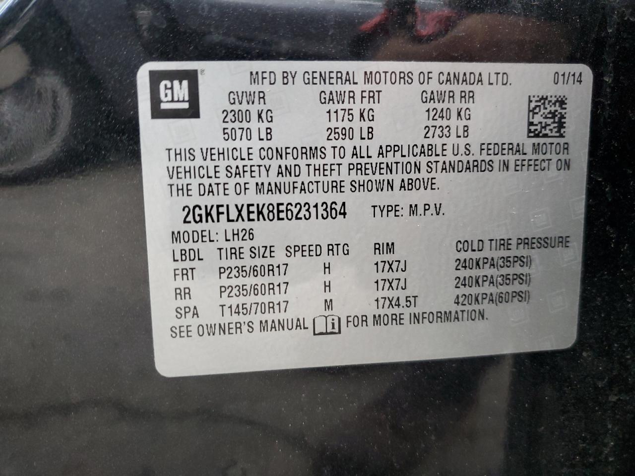 2014 GMC Terrain VIN 2GKFLXEK8E6231364 Copart auction photo, front end / minor dent/scratches damage thumbnail 13