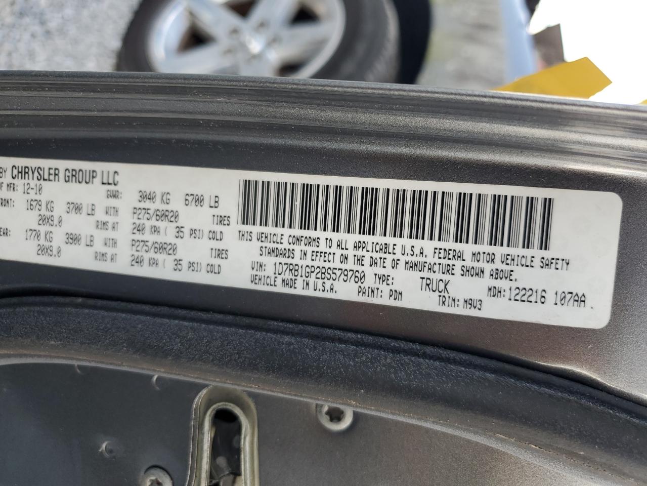 2011 Dodge RAM VIN 1D7RB1GP2BS579760 Copart auction photo, all over damage thumbnail 12