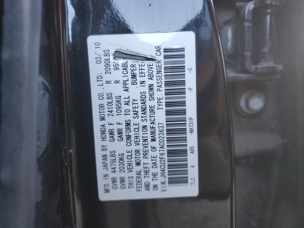 2010 Acura TSX VIN JH4CU2F67AC023637 Copart auction photo, front end damage thumbnail 15