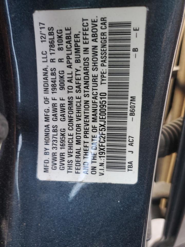 2018 Honda Civic VIN 19XFC2F5XJE009510 Copart auction photo, front end damage thumbnail 15