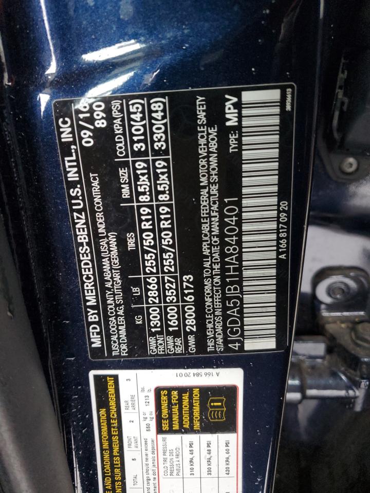 2017 Mercedes-Benz GLE VIN 4JGDA5JB1HA840401 Copart auction photo, front end damage thumbnail 13