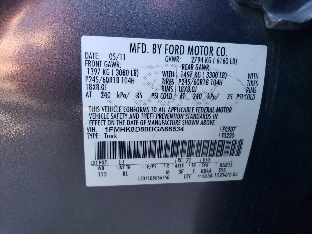 2011 Ford Explorer VIN 1FMHK8D80BGA66534 Copart auction photo, minor dent/scratches damage thumbnail 13