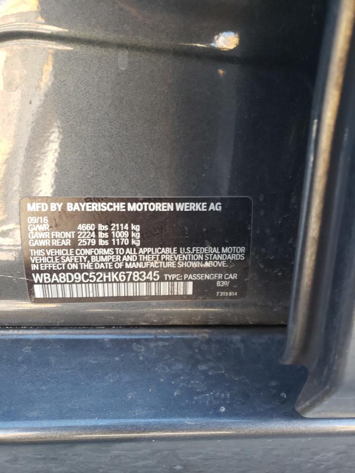 2017 BMW 3er VIN WBA8D9C52HK678345 Copart auction photo, front end damage thumbnail 12