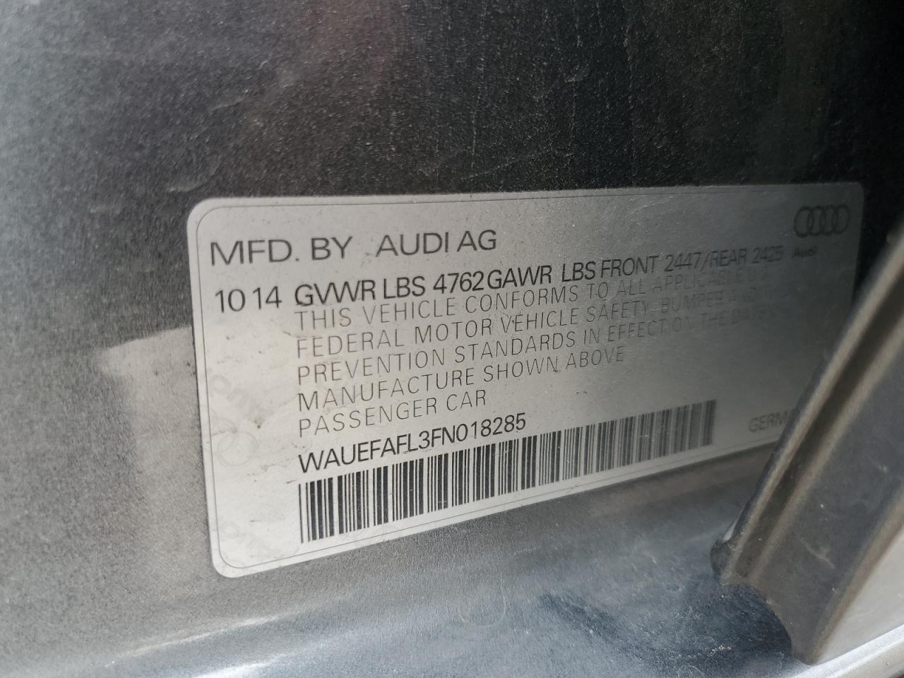 2015 Audi A4 VIN WAUEFAFL3FN018285 Copart auction photo, rear end / minor dent/scratches damage thumbnail 12
