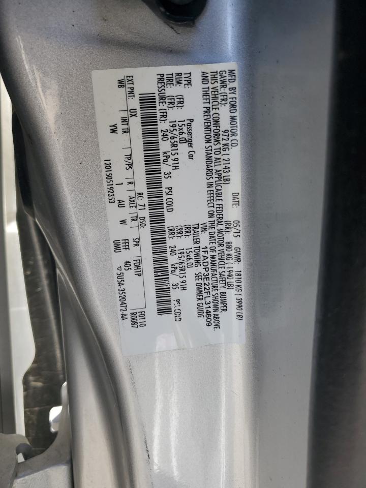 2015 Ford Focus VIN 1FADP3E22FL314609 Copart auction photo, rear end damage thumbnail 14