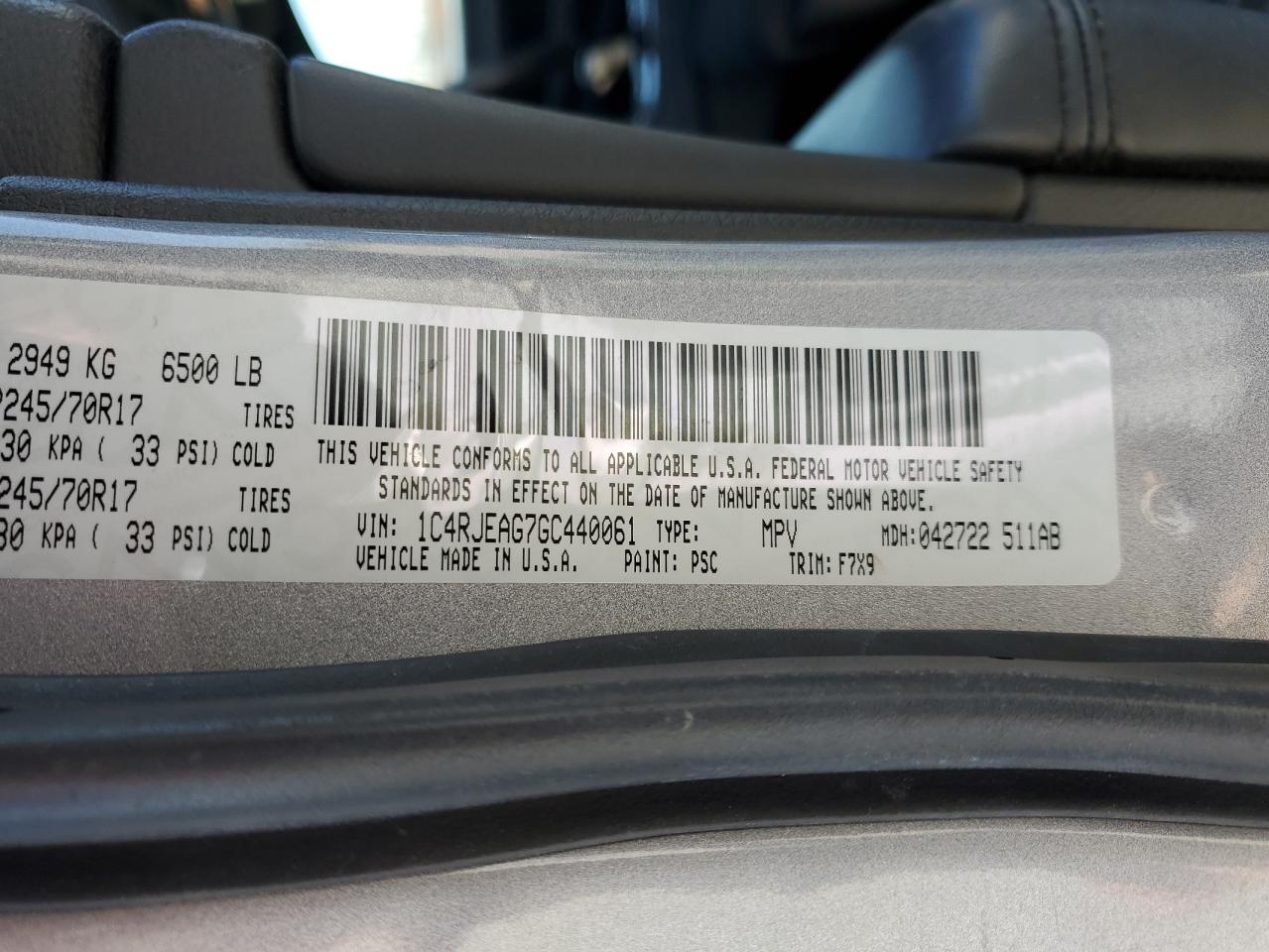 2016 Jeep Grand Cherokee VIN 1C4RJEAG7GC440061 Copart auction photo, rear end damage thumbnail 13