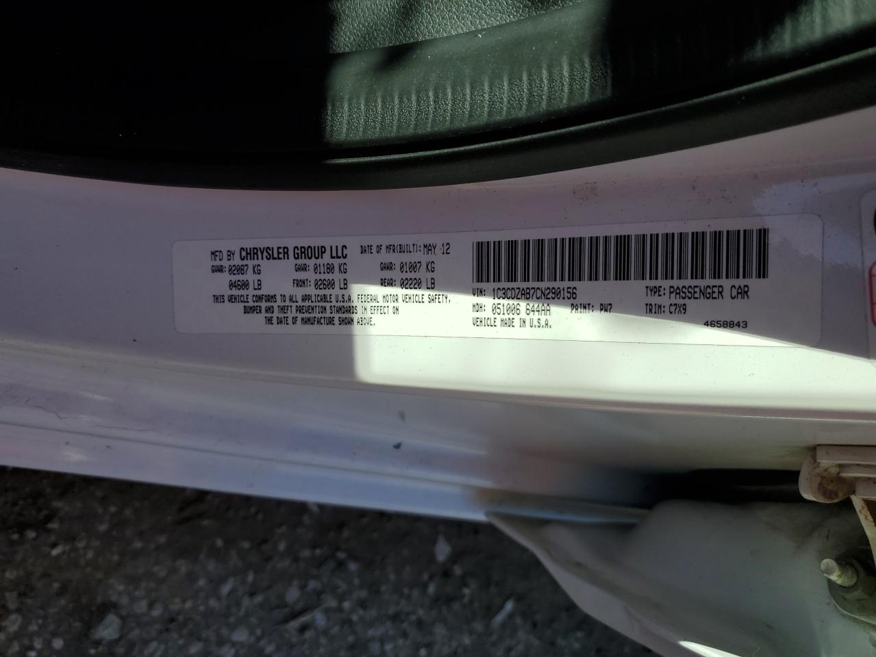 2012 Dodge Avenger VIN 1C3CDZAB7CN290156 Copart auction photo, front end damage thumbnail 14