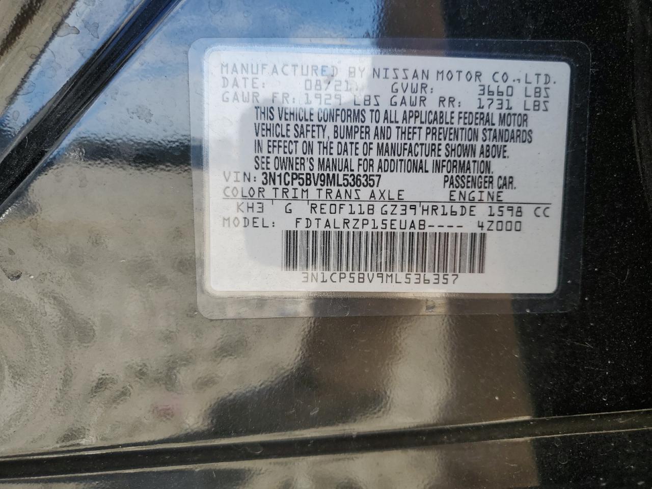 2021 Nissan Kicks VIN 3N1CP5BV9ML536357 Copart auction photo, front end damage thumbnail 15