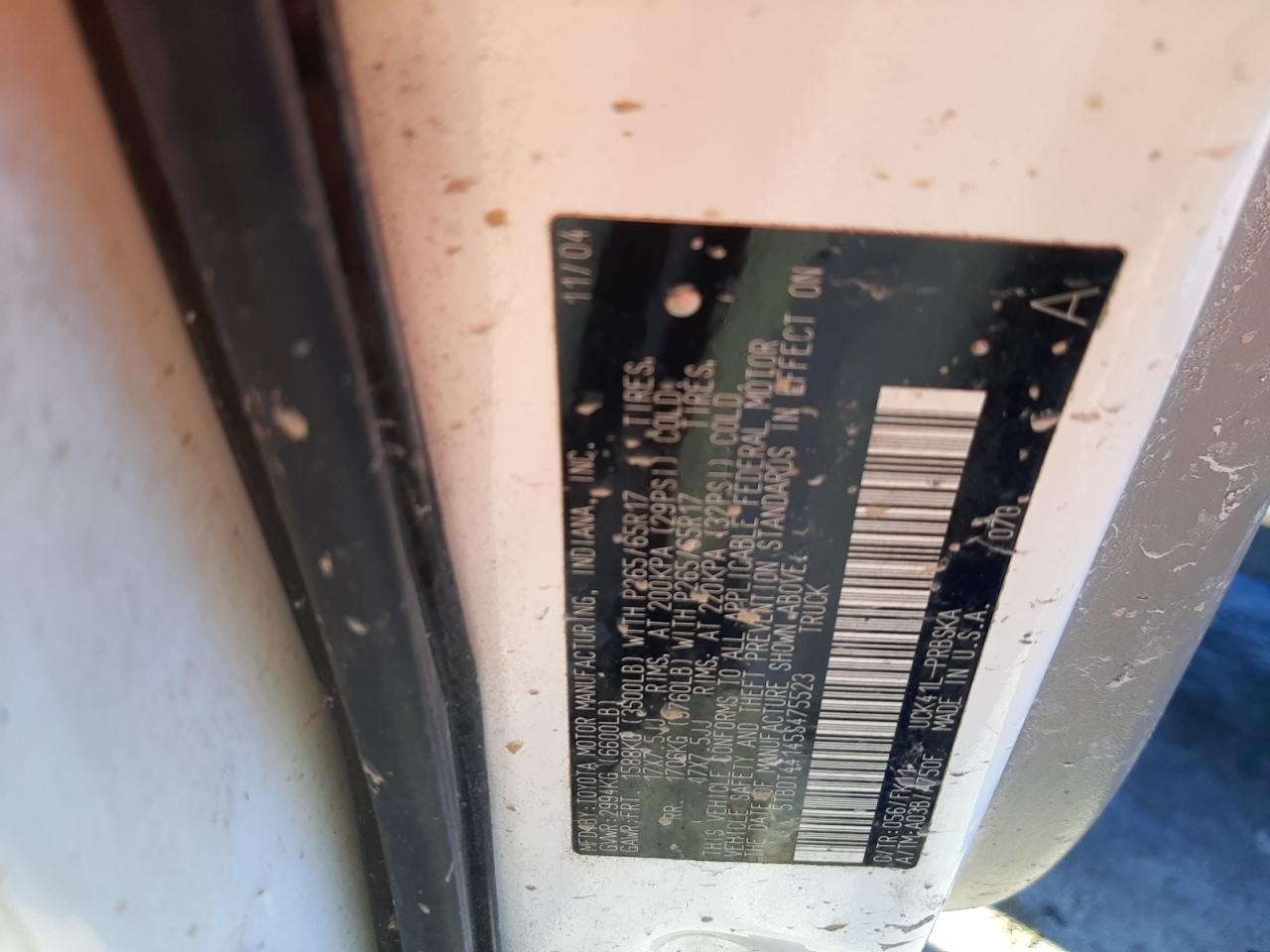 2005 Toyota Tundra VIN 5TBDT44145F475523 Copart auction photo, front end / mechanical damage thumbnail 12