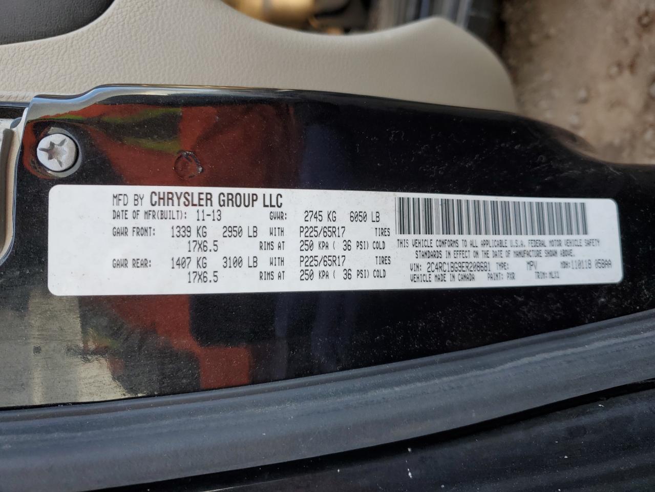 2014 Chrysler Town & Country VIN 2C4RC1BG9ER208681 Copart auction photo, mechanical damage thumbnail 13