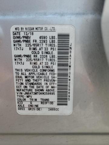 2019 Nissan Rogue VIN JN8AT2MT0KW258695 Copart auction photo, rear end damage thumbnail 12