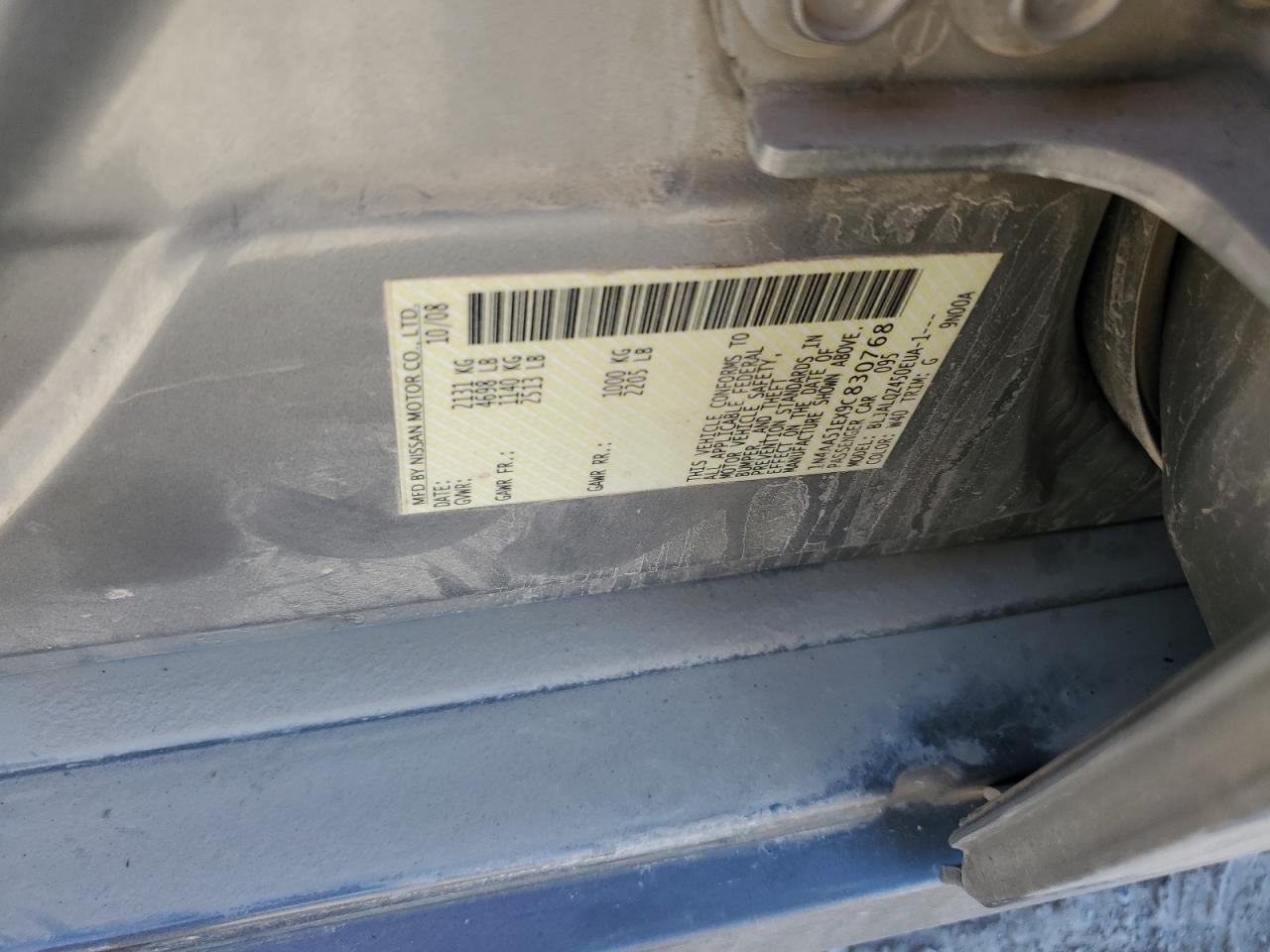 2009 Nissan Maxima VIN 1N4AA51EX9C830768 Copart auction photo, front end damage thumbnail 12