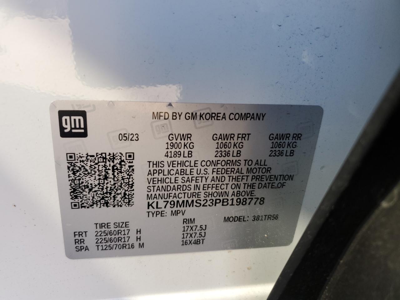 2023 Chevrolet TrailBlazer VIN KL79MMS23PB198778 Copart auction photo, side / hail damage thumbnail 15