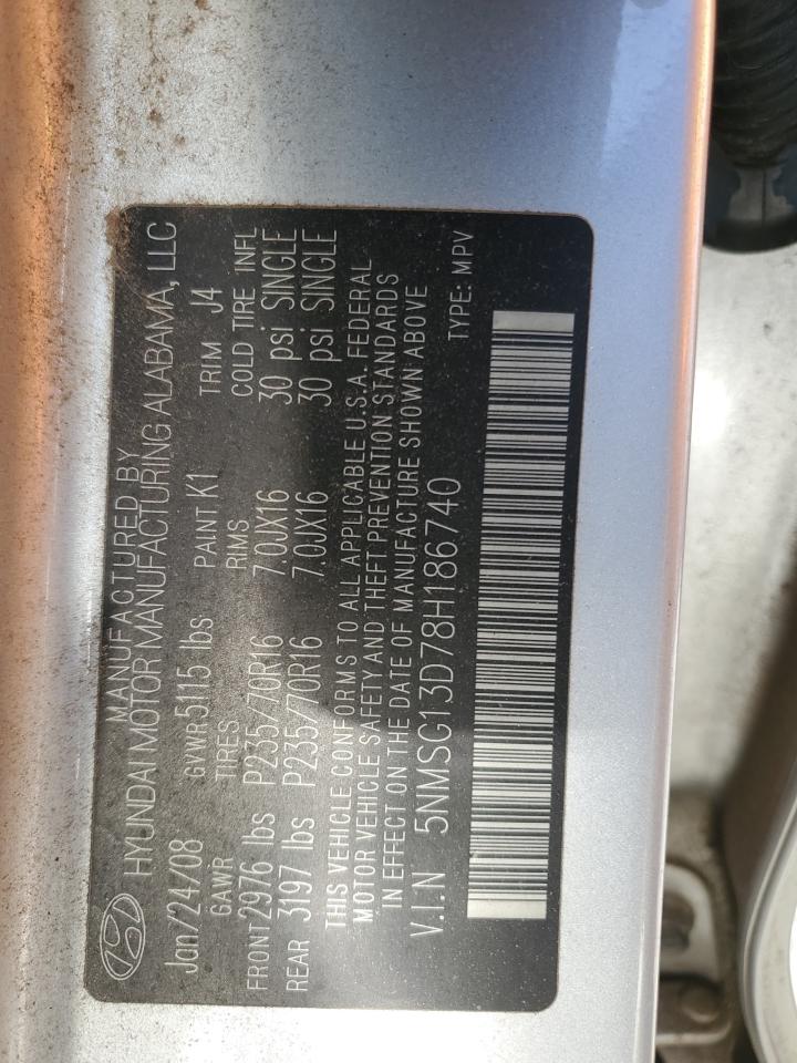 2008 Hyundai Santa Fe VIN 5NMSG13D78H186740 Copart auction photo, all over damage thumbnail 14