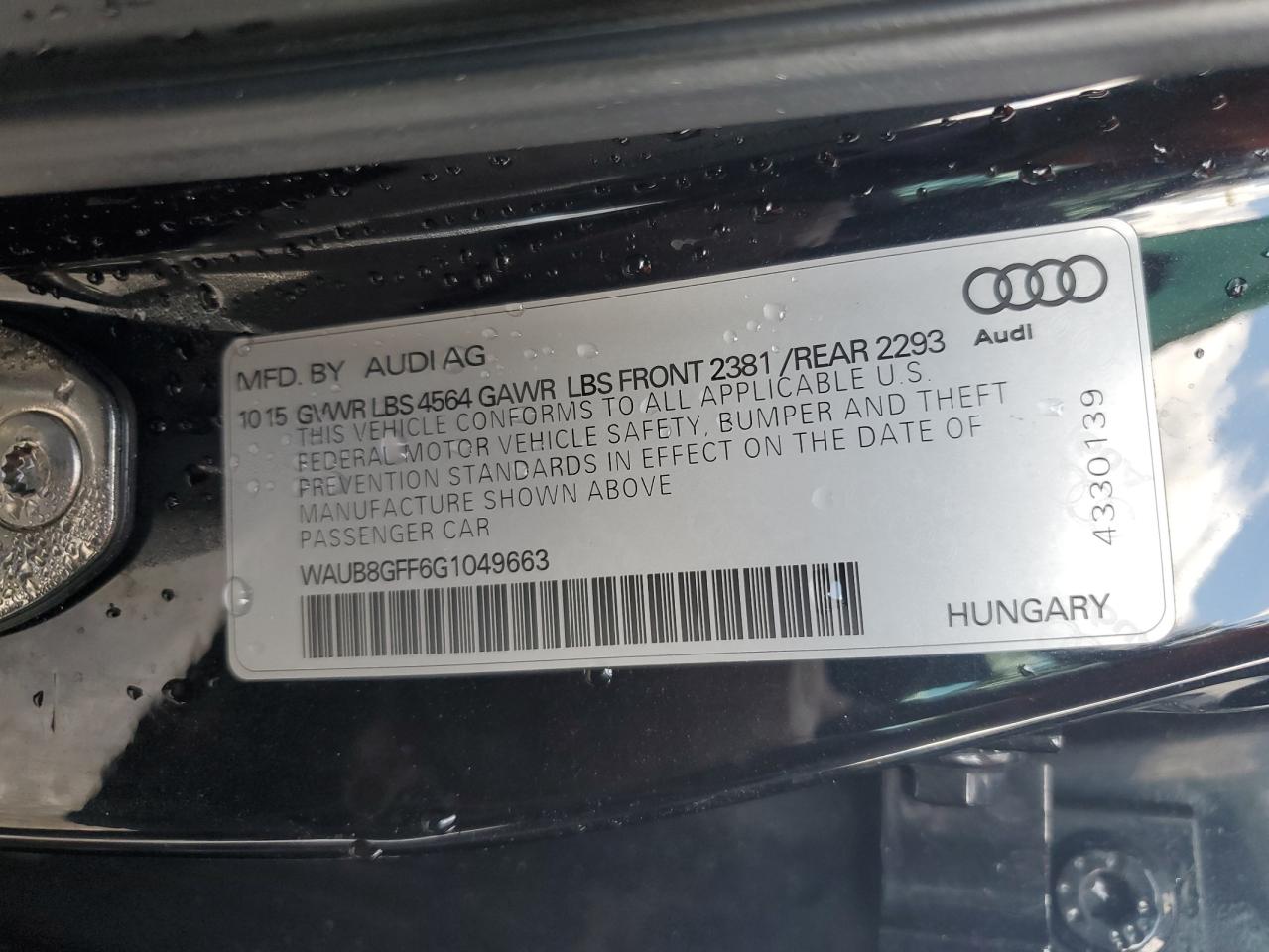 2016 Audi A3 VIN WAUB8GFF6G1049663 Copart auction photo, all over damage thumbnail 13