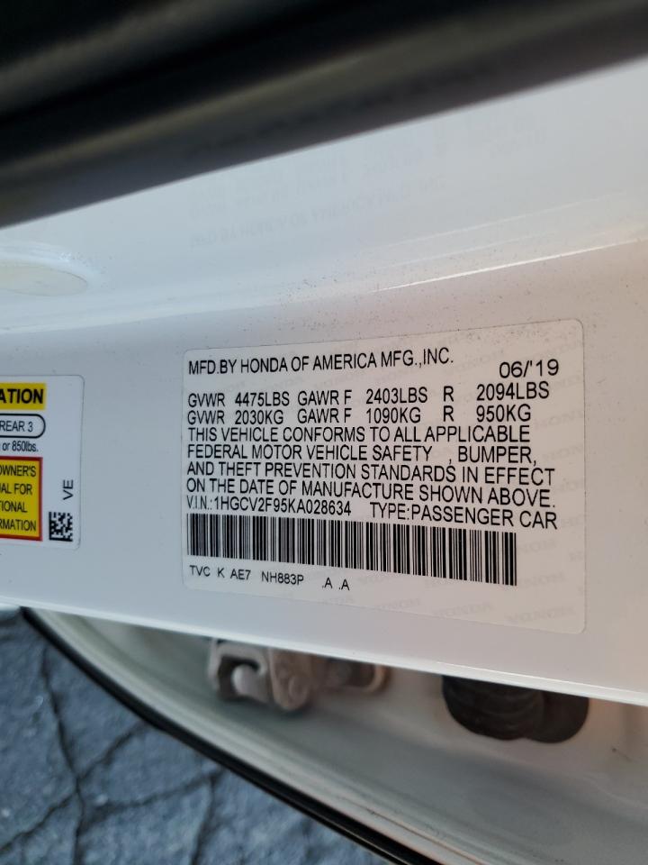 2019 Honda Accord VIN 1HGCV2F95KA028634 Copart auction photo, side damage thumbnail 12