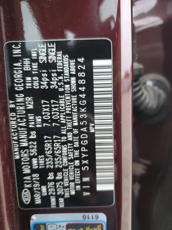 2019 KIA Sorento VIN 5XYPGDA53KG448824 Copart auction photo, side / front end damage thumbnail 15