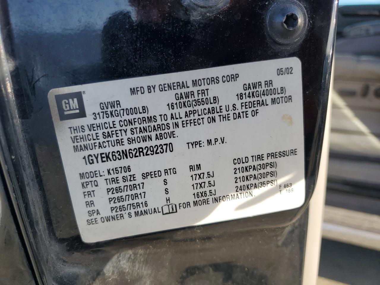 2002 Cadillac Escalade VIN 1GYEK63N62R292370 Copart auction photo, vandalism damage thumbnail 13