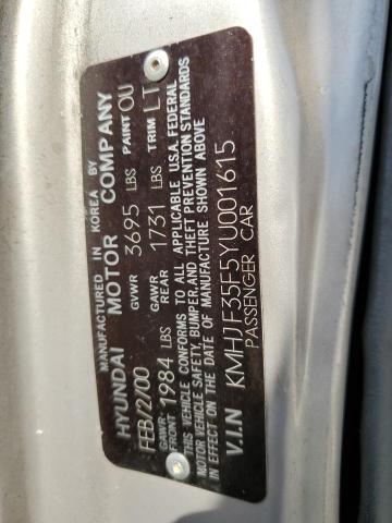 2000 Hyundai Elantra VIN KMHJF35F5YU001615 Copart auction photo, minor dent/scratches damage thumbnail 12