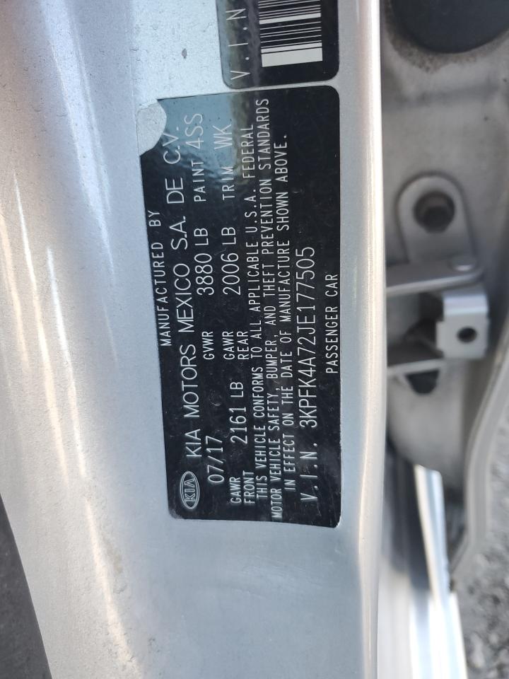 2018 KIA Forte VIN 3KPFK4A72JE177505 Copart auction photo, front end damage thumbnail 12