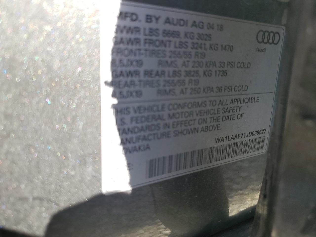 2018 Audi Q7 VIN WA1LAAF71JD039527 Copart auction photo, front end damage thumbnail 15