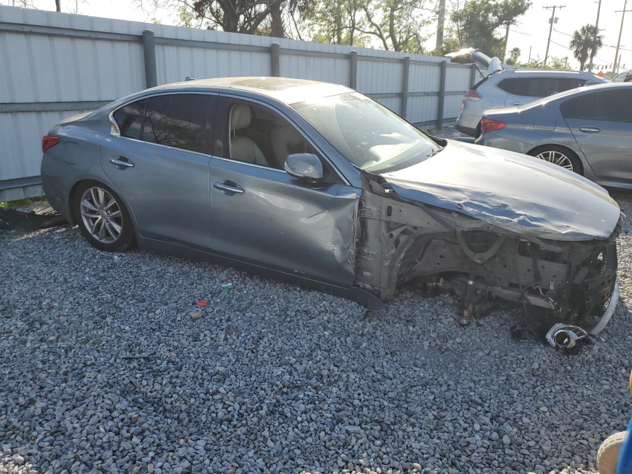 2014 Infiniti Q50 VIN JN1BV7APXEM683701 Copart auction photo, front end / side damage thumbnail 4