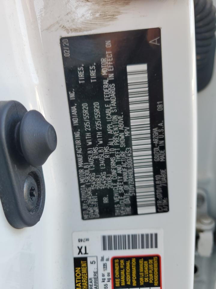 2020 Toyota Highlander VIN 5TDYZRAH0LS007453 Copart auction photo, side / all over damage thumbnail 13