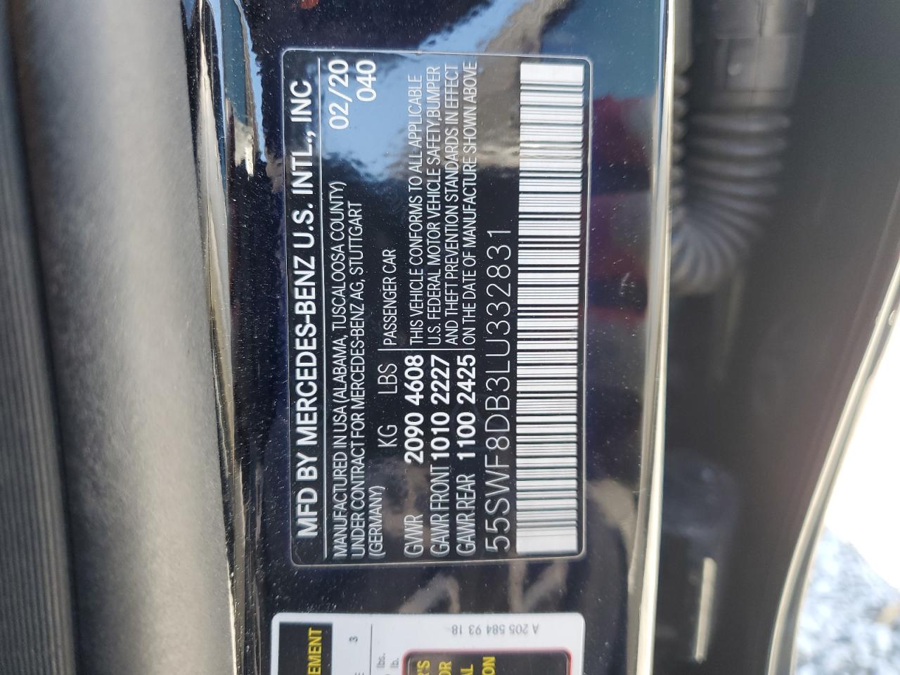 2020 Mercedes-Benz C-klasse VIN 55SWF8DB3LU332831 Copart auction photo, front end damage thumbnail 13