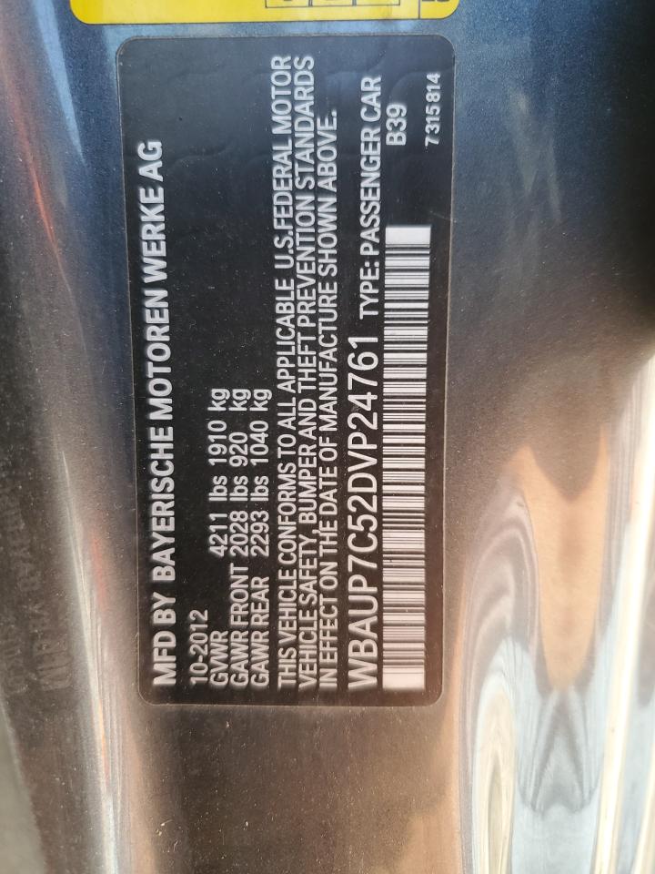 2013 BMW 1er VIN WBAUP7C52DVP24761 Copart auction photo, rear end damage thumbnail 12